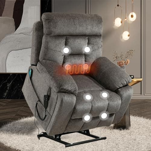 Power Lift Recliner Chair with Massage and Heat for Elderly, Oversized Boy Lazy Electric Recliner - Dark Grey
