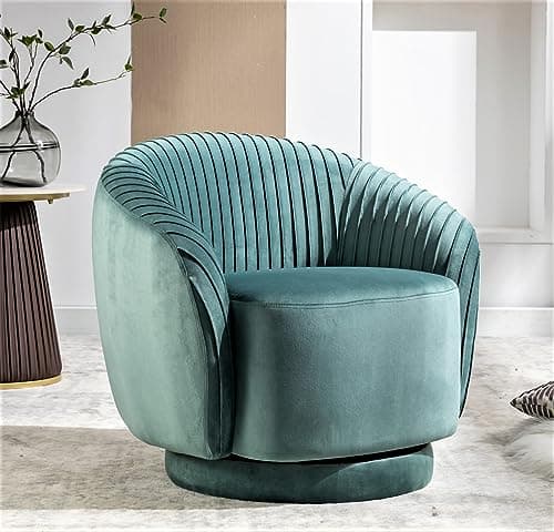 Elegant Ivory Barrel Swivel Chair with Velvet Upholstery and Smooth 360° Rotation