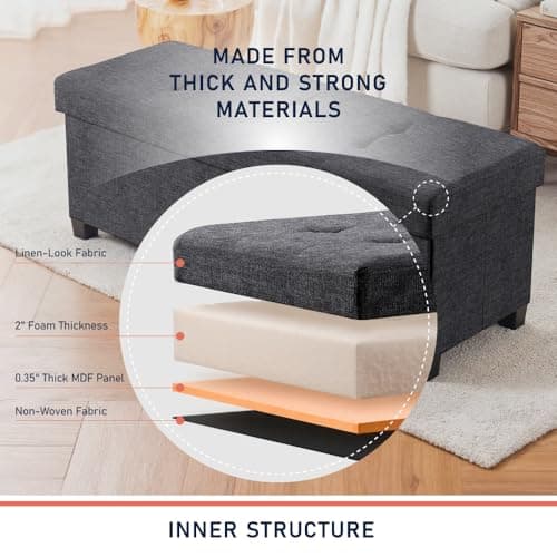 Ornavo Home 43 Inch Charcoal Gray Folding Storage Ottoman Bench