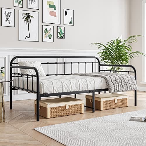 JURMERRY Black Metal Daybed Frame with Steel Slats Twin Size Furniture