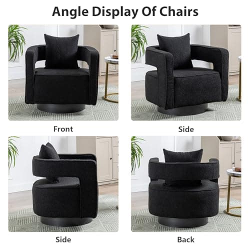 Black 360 Degree Swivel Teddy Accent Chair with Pillow