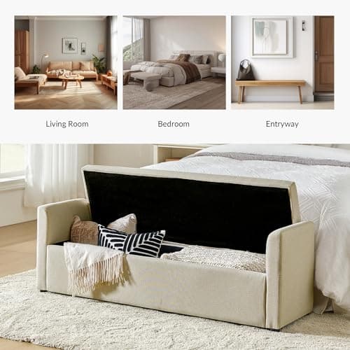 HULALA HOME Beige Modern Storage Bench with Throw Pillows