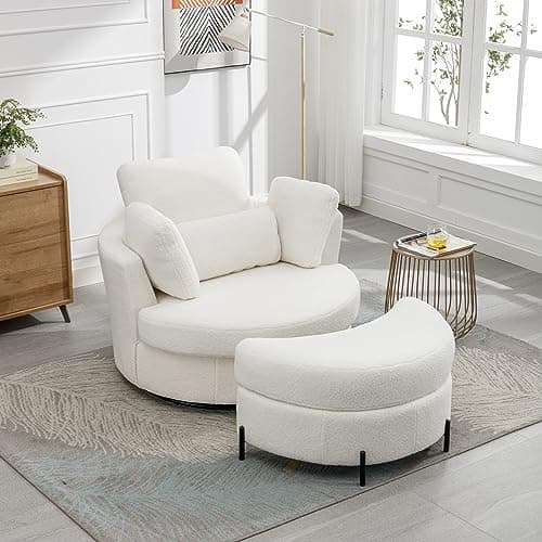 Oversized Swivel Accent Chair for Living Room Bedroom Hotel Office - Beige Boucle