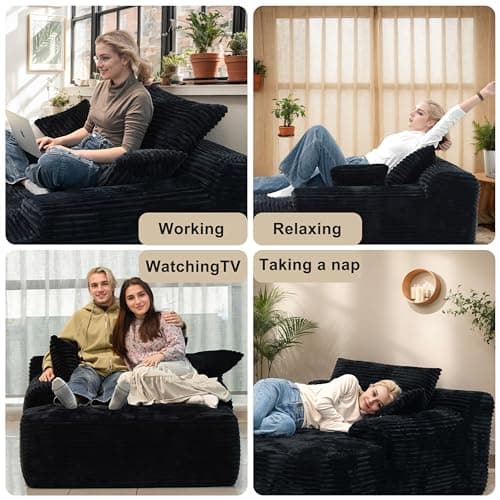 Black Corduroy Oversized Lounge Chair - 67" Memory Foam Sleep SofaBed in a Box