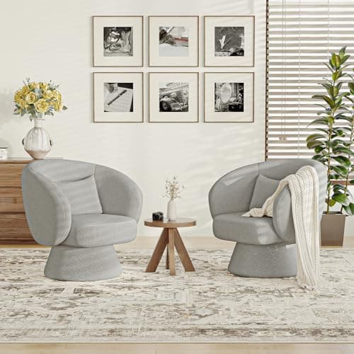 Darkgrey Swivel Barrel Chair with Lumbar Pillow for Living Room & Bedroom