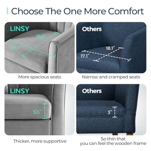 LINSY Gray Velvet Swivel Chair with Ottoman, Modern Comfy Living Room Armchair