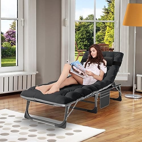 ABORON Heavy Duty Outdoor 5-Position Folding Lounge Chair with Pad