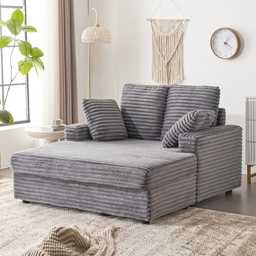 Furnimart 58 Inch Fluffy Corduroy Sleeper Chaise Lounge, Gray
