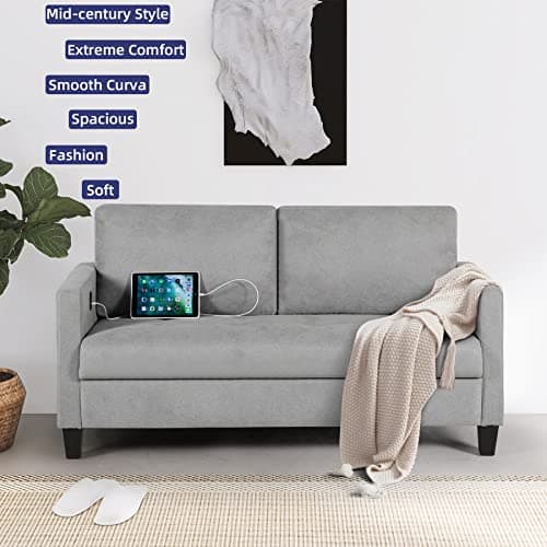 STHOUYN Light Grey 2 Seater Tufted Loveseat Sofa, Mid Century Modern, Living Room, Dorm, Office