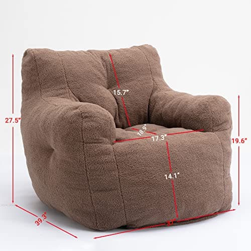 Ultra Soft Beanbag Chair, Teddy Fabric Sofa for Adults & Kids, Chocolate