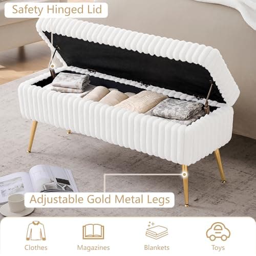 White Gold Leg Storage Bench with Seating & Bedside Organizer
