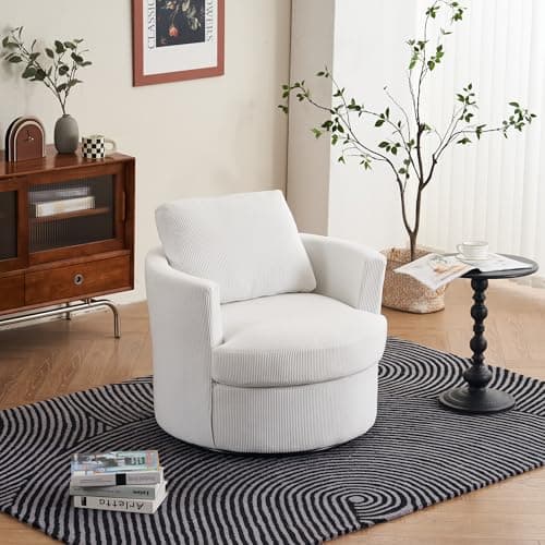 Beige 360 Swivel Corduroy Chair for Living Room, Nursery & Leisure