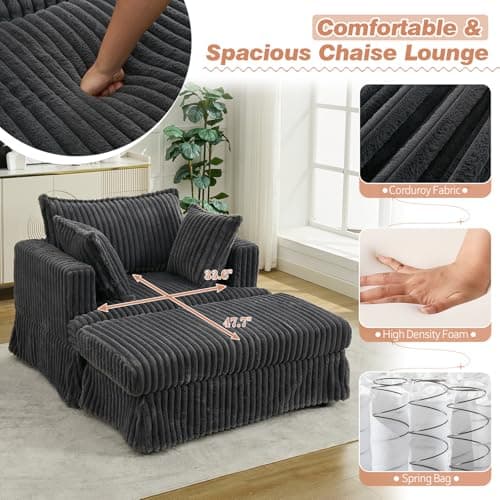 Oversized Corduroy Chaise Lounge Chair with Ottoman for Living Room, Bedroom