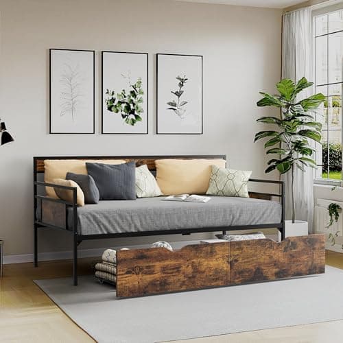 Tatub Twin Daybed with Drawers, Rustic Brown Sofa Bed Storage Frame