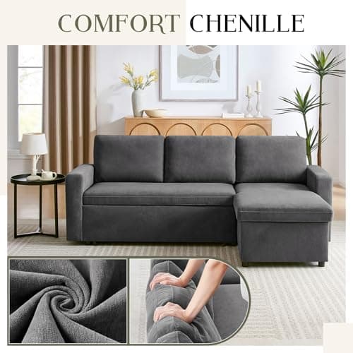85'' Pull-Out Sleeper Sofa Bed with Detachable Chenille Cover - Ideal for Living Room, Office, or Apartment in Grey