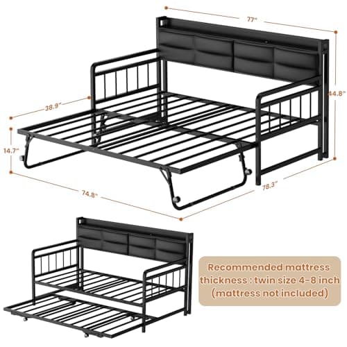 Homieasy Twin Daybed with Trundle and Charging Station