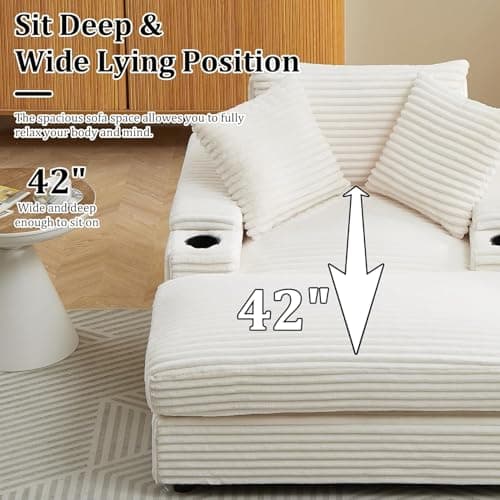 44" Beige Corduroy Storage Chaise Longue with Cup Holder