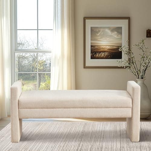 Khaki Upholstered Solid Wood Bench for Bed & Living Room