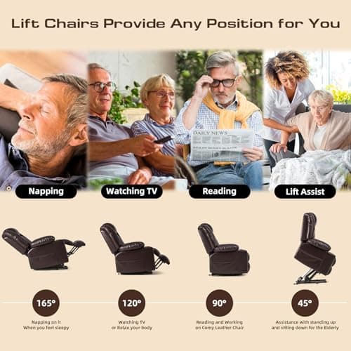 Large Heater & Massager Lift Chair Recliner, Dark Brown, 3 Positions