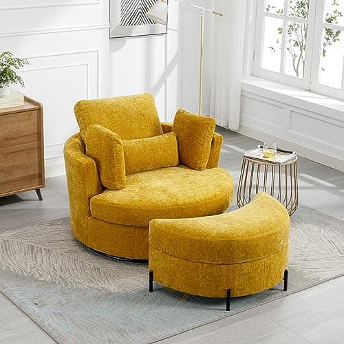 Oversized Swivel Accent Chair for Living Room Bedroom Hotel Office - Beige Boucle