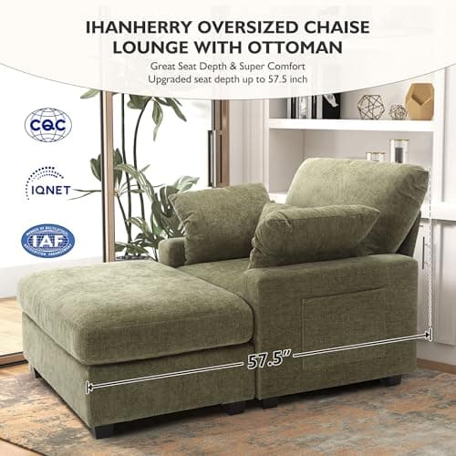 Ihanherry Oversized Chaise Lounge Chair with Ottoman - 57.52 Sleeper Sofa for Bedroom, Living Room, Office (Green)