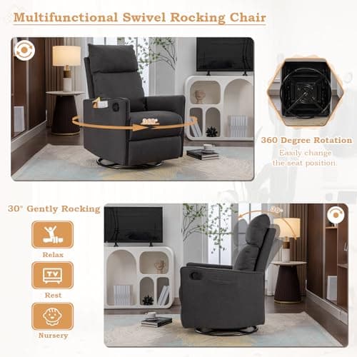 Swivel Rocker Recliner Chair for Living Room - Dark Grey