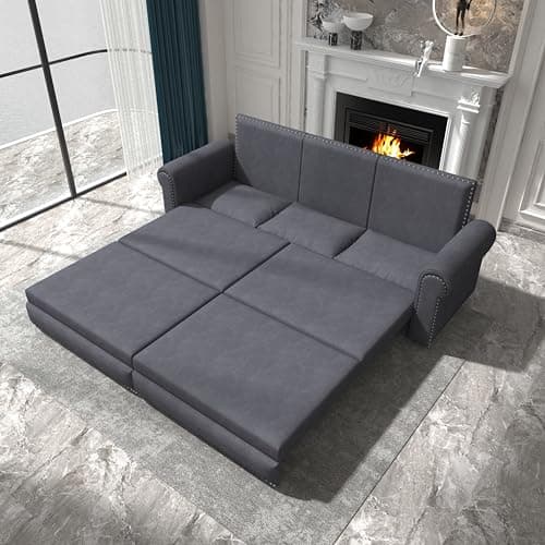FANYE 63.8" Queen Sofabed 3-in-1 Sleep & Lounge Sofa, Armrest Pillows for Home