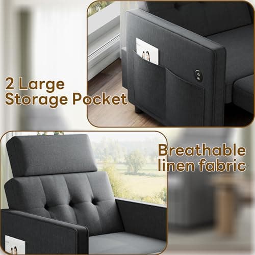 LIKIMIO 3-in-1 Sleeper Sofa Chair Bed, Dark Greyadjustable backrest_linenfabric