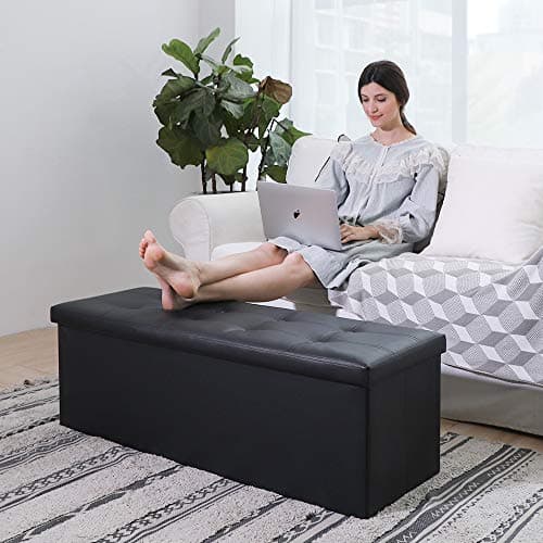 Camabel 43 Inch Folding Ottoman Bench with Storage Black