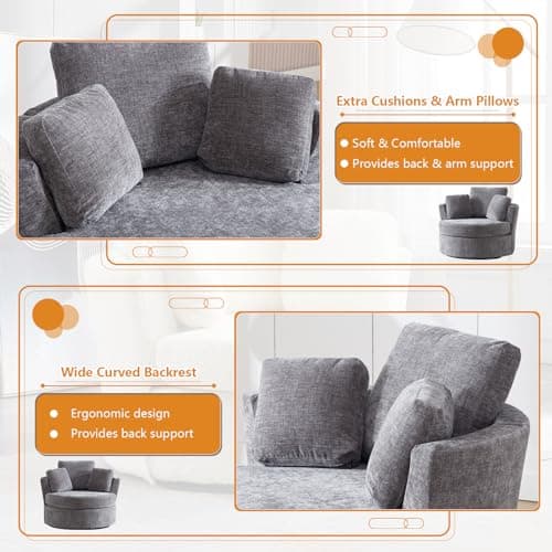 Modern Swivel Chair with Storage Ottoman, Oversized Round Barrel Chair for Nursery, Living Room, Bedroom