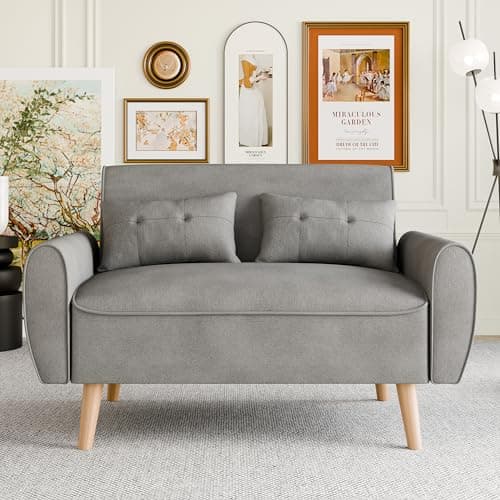 Vongrasig Dark Gray Mid Century Linen 47" Love Seat Sofa