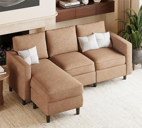 JAMFLY L-Shaped Couch for Living Room, Dark Grey Reversible Chaise