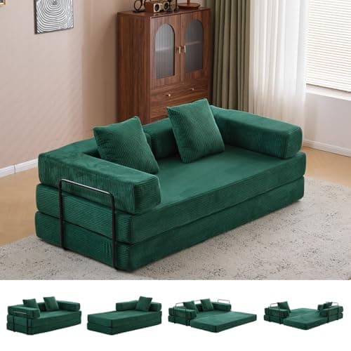 4-in-1 Convertible Folding Sleeper Sofa Bed, Dark Grey Corduroy Mattress Couch