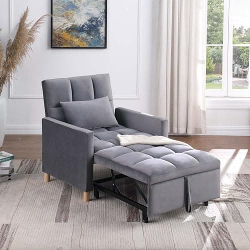 3 in 1 Convertible Sleeper Sofa, Black with Adjustable Backrest