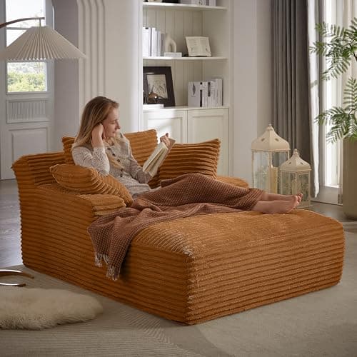 49.2" Full Foam Oversized Chaise Lounge Chair with Cushioned Armrests and Throw Pillows
