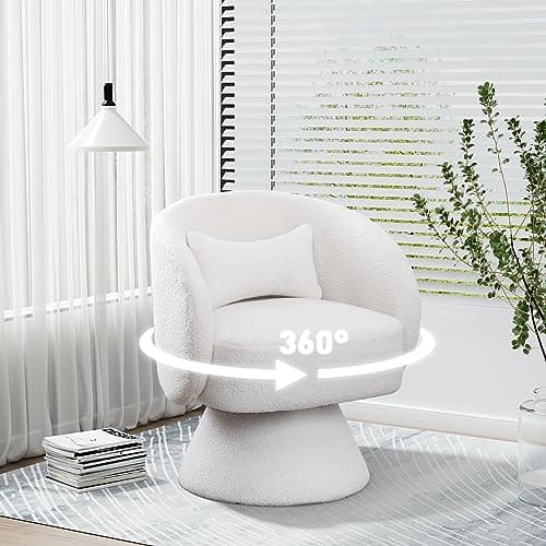 Upholstered Teddy White Swivel Chair, Modern Boucle Sherpa Accent (Living Room, Bedroom, Office)