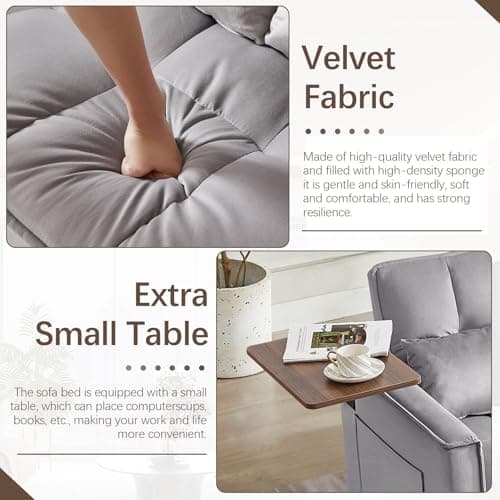 3 in 1 Velvet Sleeper Sofa Bed for Living Room, Apartment, Office, Small Space