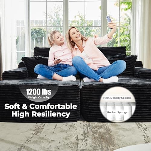 Ovio 81 Oversized Chaise Lounge with Plush Sofa Bed, No Assembly, Modern Fluffy Sleeper for Living Room or Bedroom, Black