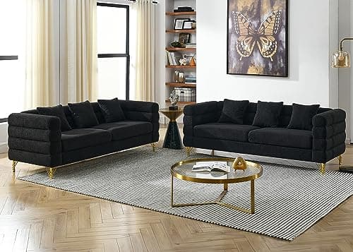 Oversize 2 Pieces Sofa Set, 81 Inch Comfy 3 Seater Sofa, Modern Futon Couch, Bouclé Teddy Cloud Sofa