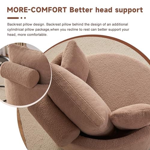 Modern Swivel Chair with Storage Ottoman for Living Room, Brown Teddy Fabric