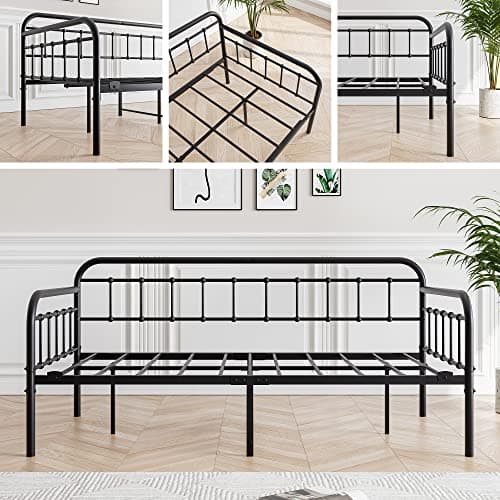 JURMERRY Black Metal Daybed Frame with Steel Slats Twin Size Furniture
