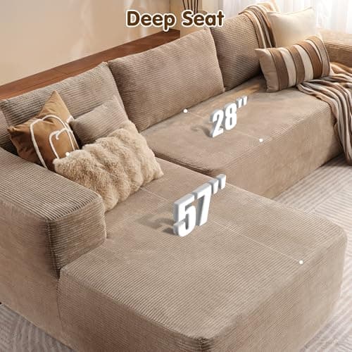 Ovios 104" Cloud Sectional with L-Shaped Chaise, Camel (Corduroy)