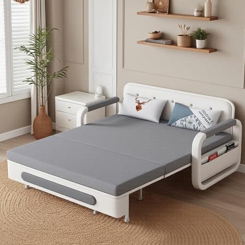 ZioSofa Extendable Sofa Bed with Storage, Dark Grey and White