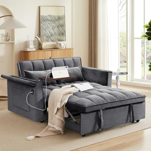 3-in-1 Velvet Convertible Sofa Bed with Storage & USB Port, Gray