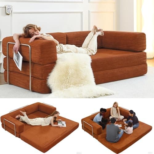 Modular Fold Out Queen Cama Couch Bed in Corduroy for Living Room Apartment