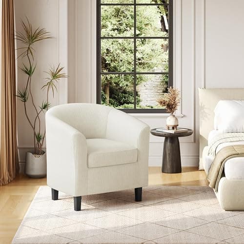 Yaheetech Beige Corduroy Barrel Chair for Living Room and Bedroom