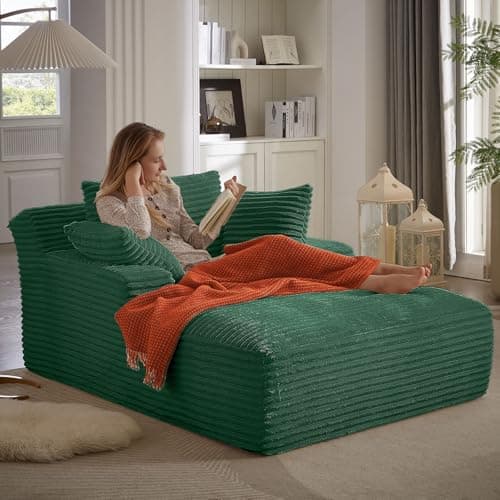 Oversized 49 Indoor Chaise Lounge Chair with 3 Pillows – Grey Corduroy, No Assembly Needed