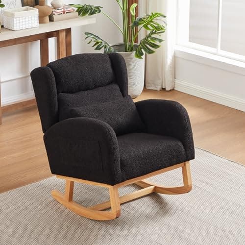 Upholstered Boucle Glider Rocking Chair for Nursery and Baby Room