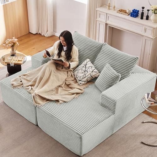 ODUWA Oversized Double Chaise Lounges, Plush Corduroy, Camel