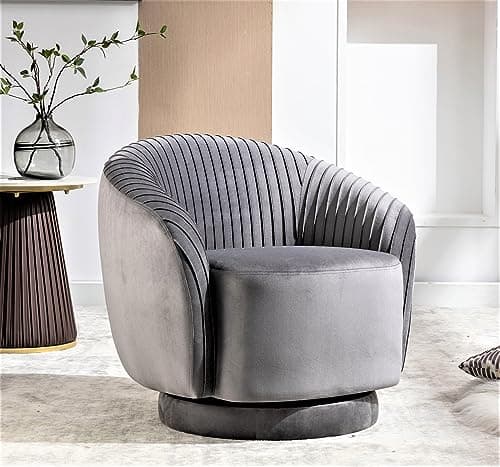 Elegant Ivory Barrel Swivel Chair with Velvet Upholstery and Smooth 360° Rotation